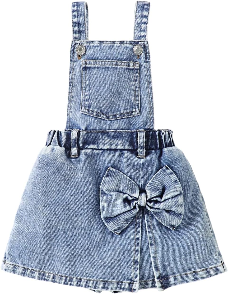 OYOANGLE Girl's Cute Denim Romper Bow Washed Jean Short Jumpsuits Summer Outfit with Pocket