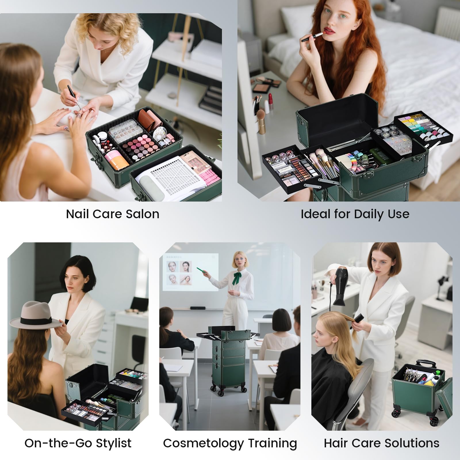 FRENESSA 5-in-1 Rolling Makeup Case with Removable Trays
