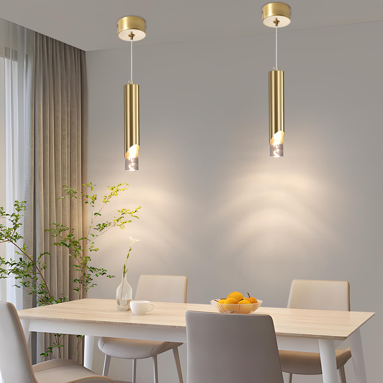 Mikeru Moderno Cilindrico Oro Lampadario, Faretti A Led Cob Per Soffitto Con Tre Temperature Di Colore (3000k/4500k/6000k), Lampada A Sospensione Per Isola Adatta Per Ristoranti E Bar-2pack