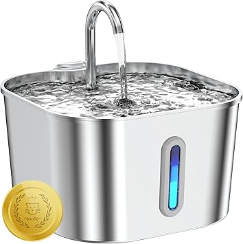 Lawfery Cat Water Fountain Stainless Steel, 74oz/2.2L Automatic Cat Drinking Fountain, Pet Water Dispenser with Quiet Pump, Suitable for Cats, Dogs and Multi-pet households