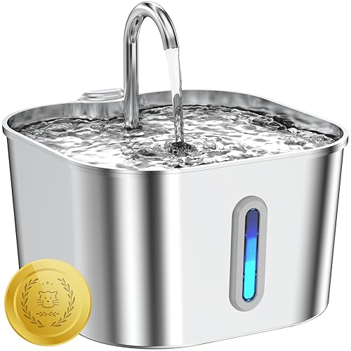 Lawfery Cat Water Fountain Stainless Steel, 74oz/2.2L Automatic Cat Drinking Fountain, Pet Water Dispenser with Quiet Pump, Suitable for Cats, Dogs and Multi-pet households