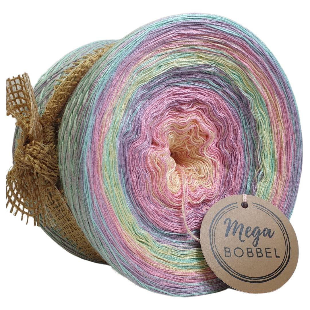 MegaBobbel*Strudel in Pastell*A503* (Außenfarbe: Pistazie+Erika) Farbverlaufsgarn - Lace Garn Bobbel Wolle zum Häkeln & Stricken - 50% Baumwolle/50% Polyacryl (4 fädig, 3750m)