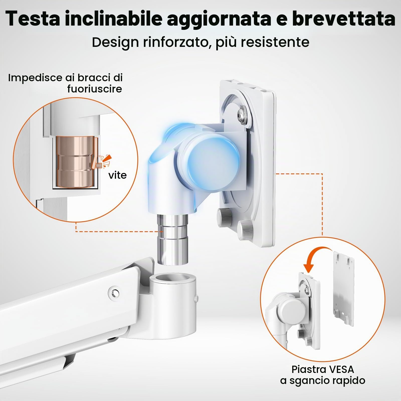 PUTORSEN Supporto Monitor Muro per 17-57 Pollici, Braccio Monitor Muro con Molla a Gas Ergonomico Regolabile in Altezza, Rotazione e Inclinabile, Max VESA 75/100/200 mm, Fino a 2-20kg, Bianco