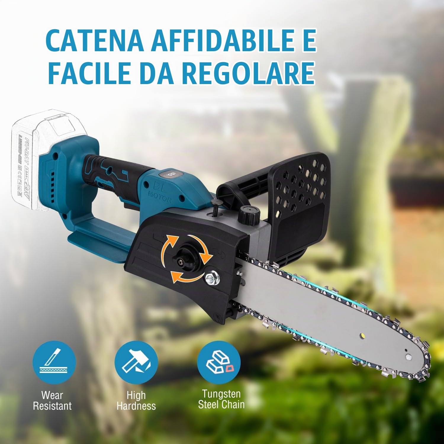 KATSU FIT-BAT 21V Motosega a Batteria Brushless, 750W 10" Motosega Elettrica senza Spazzole per Taglio del Legno Potatura Giardinaggio, senza Batteria o Caricabatterie 102733