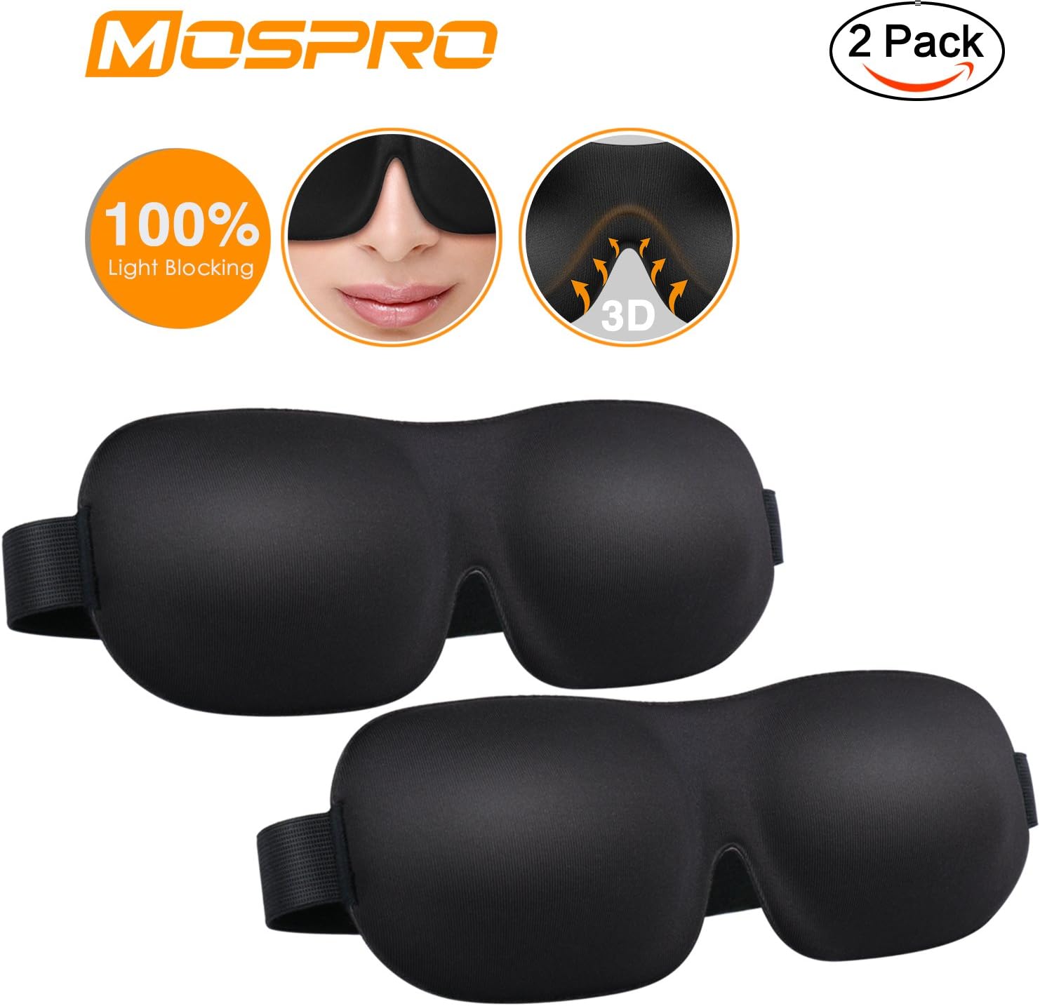 MOSPRO 3D Sleep Eye Mask Cover - Ideal Gift for Woman & Man with Free Ear Plugs, Contoured Comfortable Lightweight Sleeping Mask for Sleeping, Travel （2 Pack）