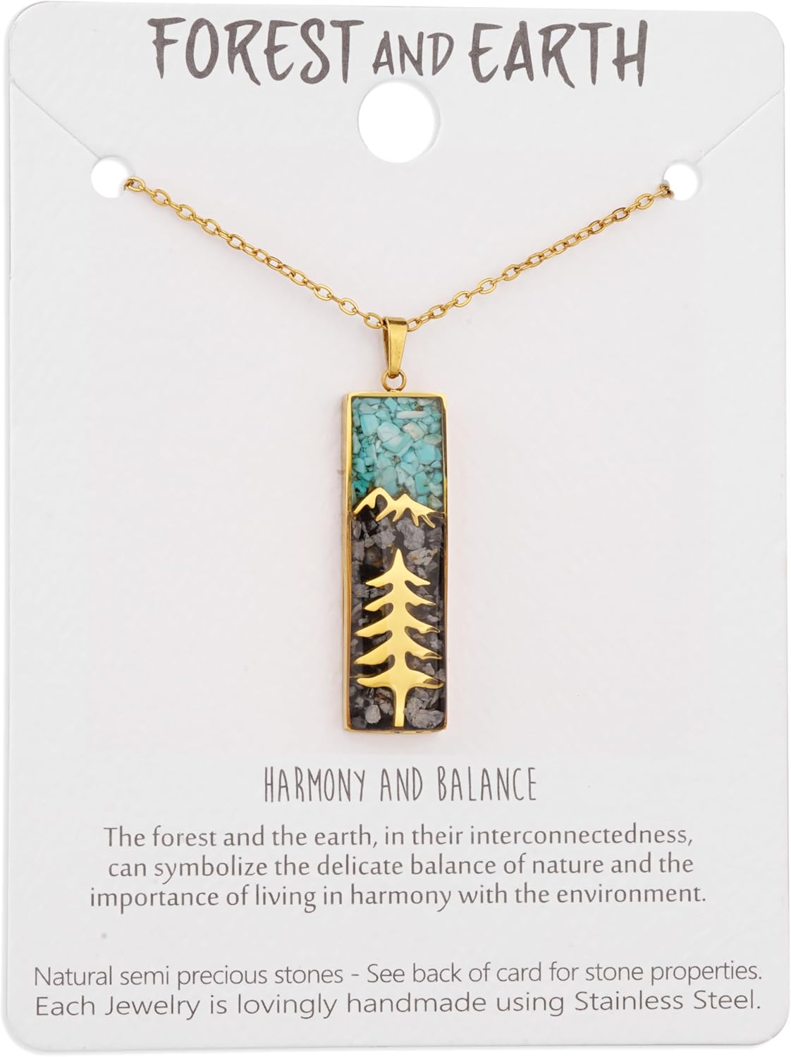 Turquoise Chips Mountain Necklace Pine Tree Necklace, Tiny Mountain Forest Nature Wilderness Trees Stainless Steel Necklace Inspirational Gifts for Women Skiers, Hikers, Climbers and Nature Lovers - Image 6