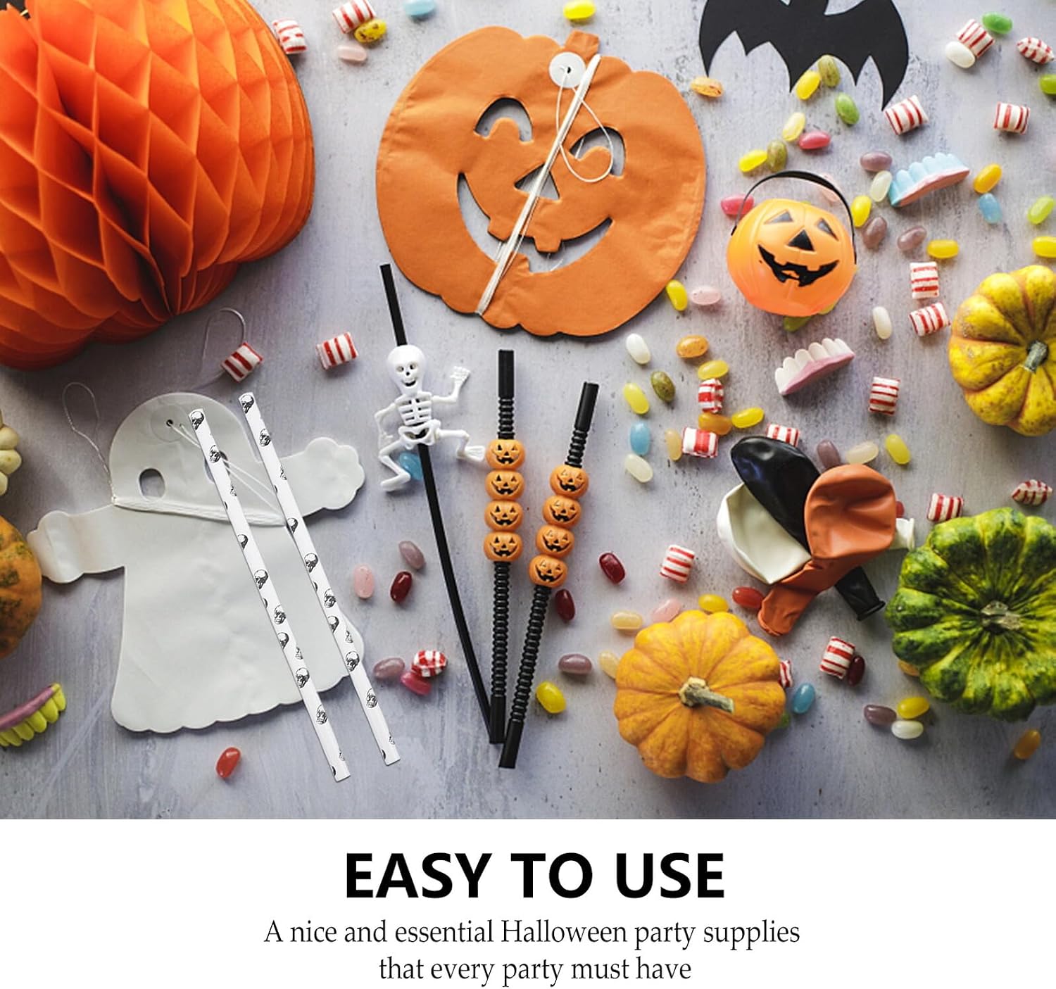 100pcs Halloween Skull Paper Straws Biodegradable One-off Party Drinking Straws Disposable Eco-friendly Supply for Halloween Celebration