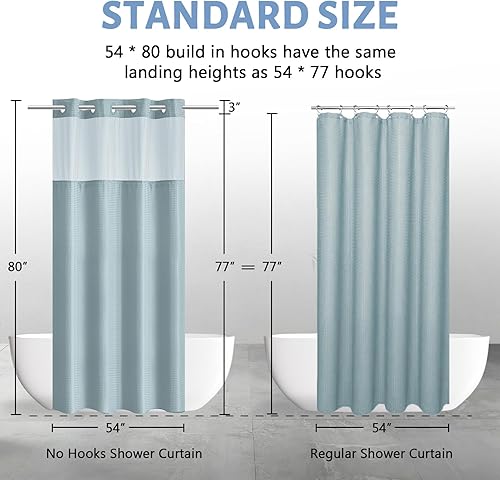 Miniatura 101 de Furlinic Cortina de ducha extra larga con tejido de gofre sin gancho con forro a presión, cortinas de baño de tela texturizada resistente