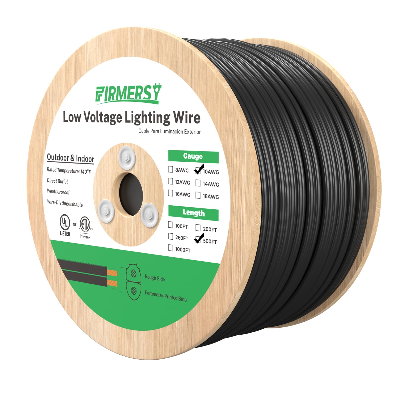 FIRMERST 10/2 Low Voltage Direct Burial Landscape Lighting Wire Spool 500 Feet