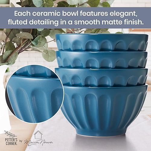 Miniatura 5 de Maison Neuve - Juego de 4 cuencos de cerámica de 5.75 pulgadas  20 onzas para cocina, apilables, aptos para lavavajillas y microondas, cuencos para