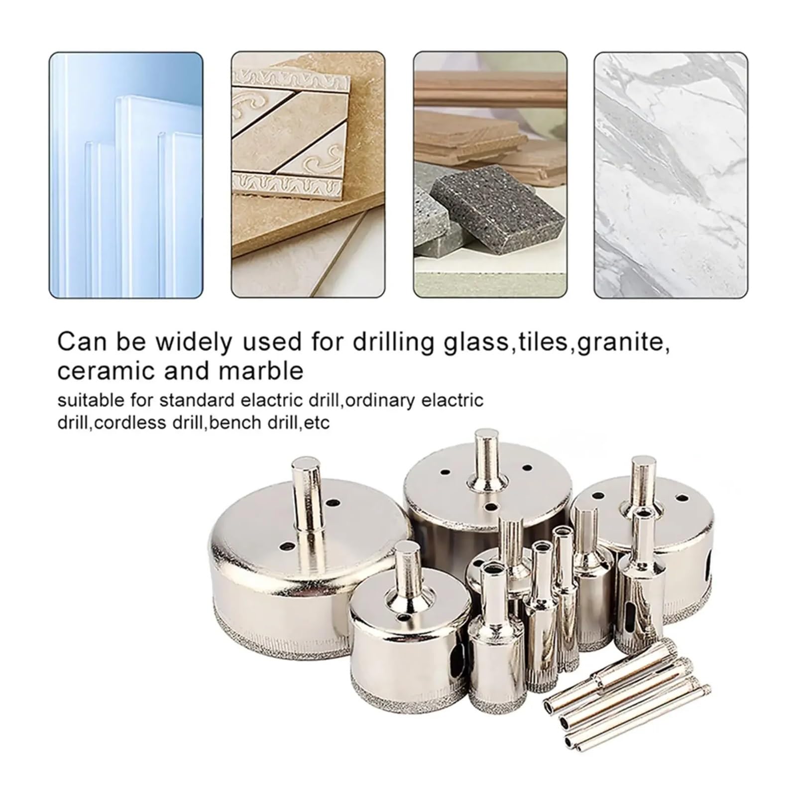 Kit sega a tazza, Set Di 14 Seghe A Tazza Con Gambo Tondo, Punte Da Trapano Rivestite 3-70 Mm For Vetro, Marmo, Piastrelle In Ceramica E Muratura