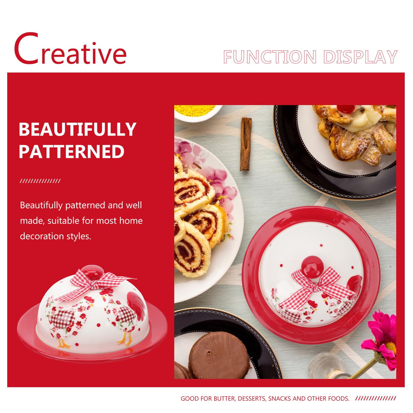 SEWACC Beurrier en Céramique Rouge à Motifs Floraux en Relief Plat à Fromage Créatif pour Beurre et Dessert Récipient Pratique pour Occasions Familiales et Fêtes