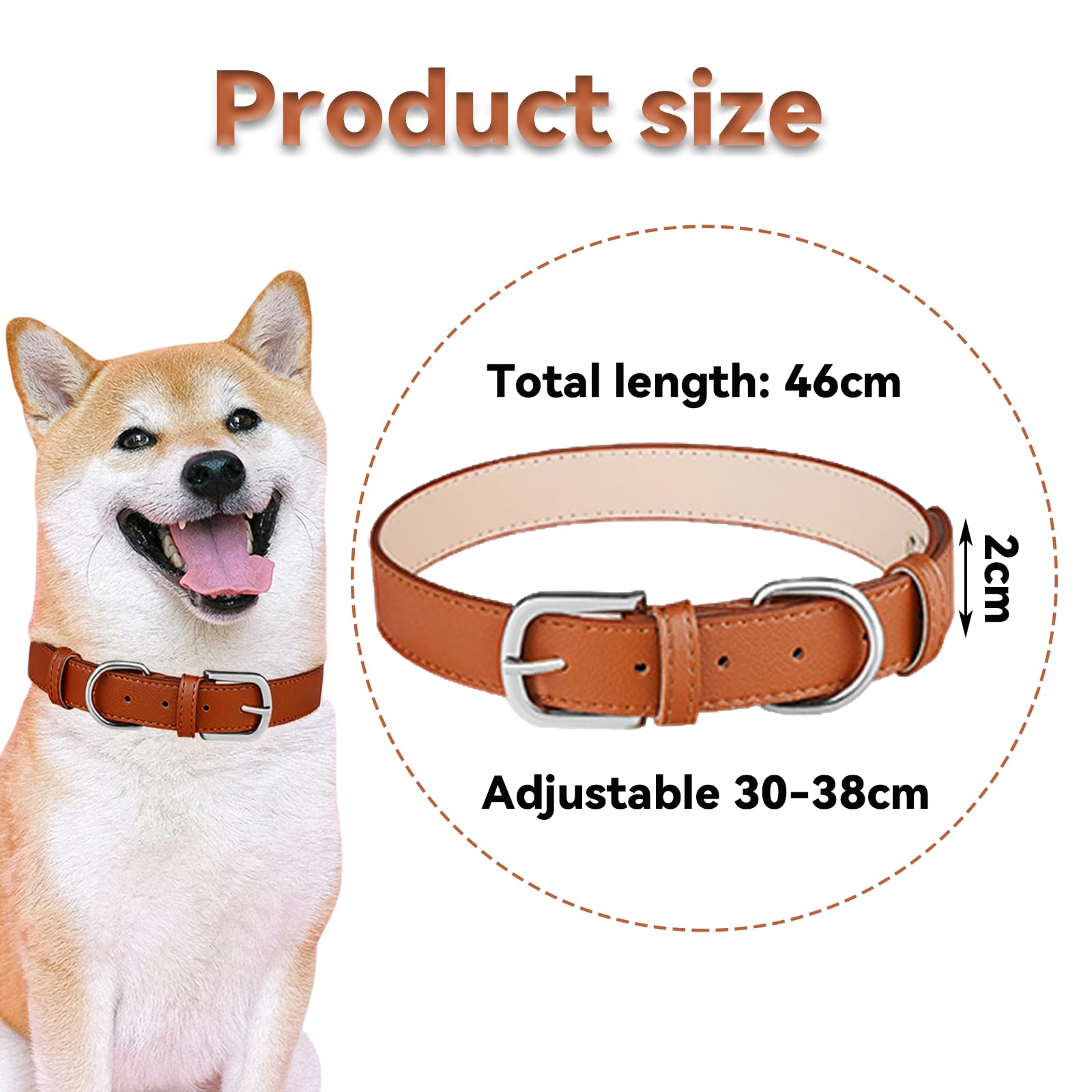 Brown Leather Dog Collar, Adjustable Padded, Fits Small, Medium and Large Dogs, Quick Release Metal Buckle (Medium, Brown) - Image 2