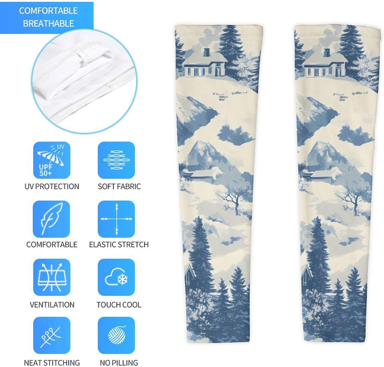 Vintage Ski Snowy Scene Arm Sleeves Cooling Sun Protection Sports Compression for Golf Basketball