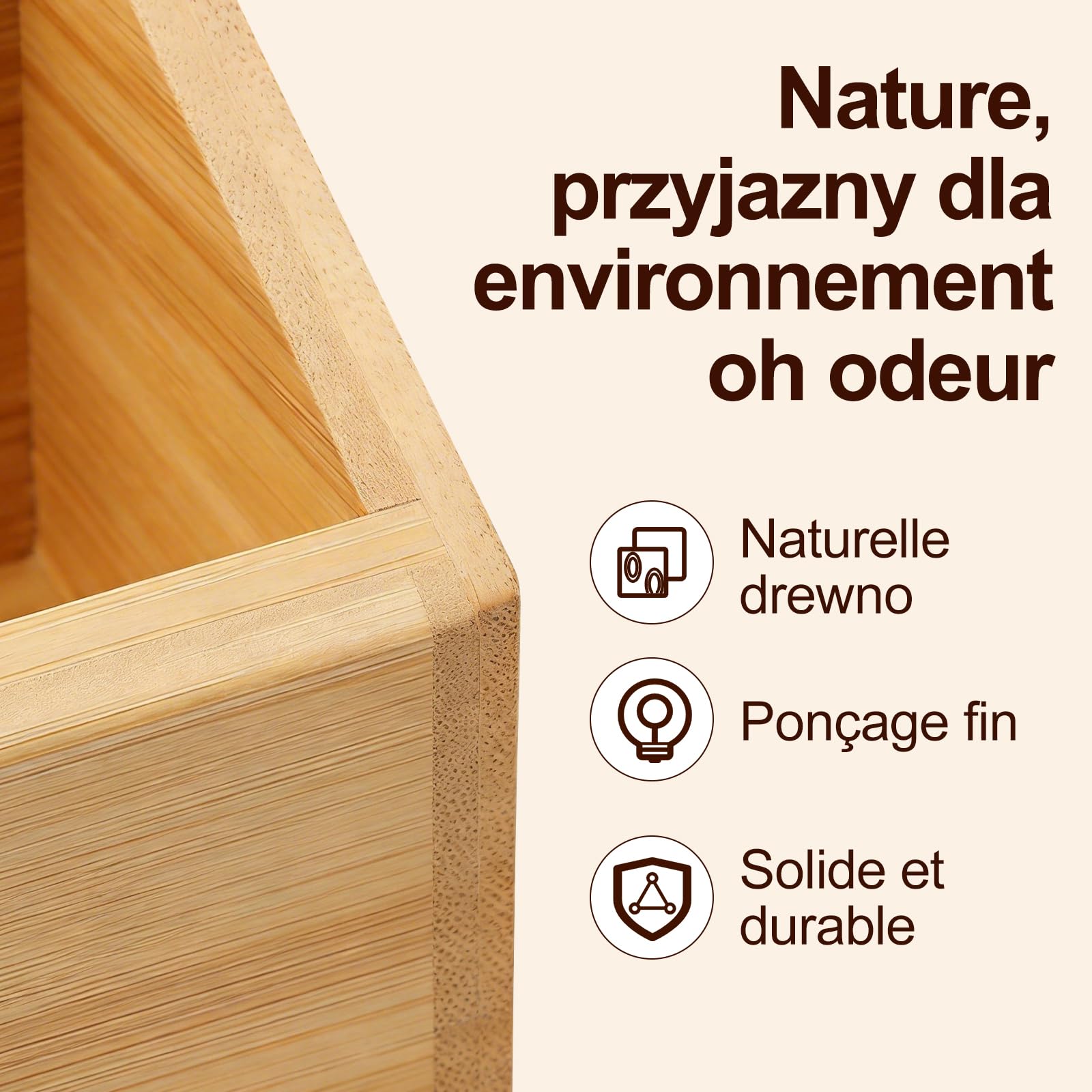 Organiseur de Bureau en Bambou avec Tiroir – Boîte à Crayons, Design Trapézoïdal, Rangement pour Home-Office, Couleur Naturel
