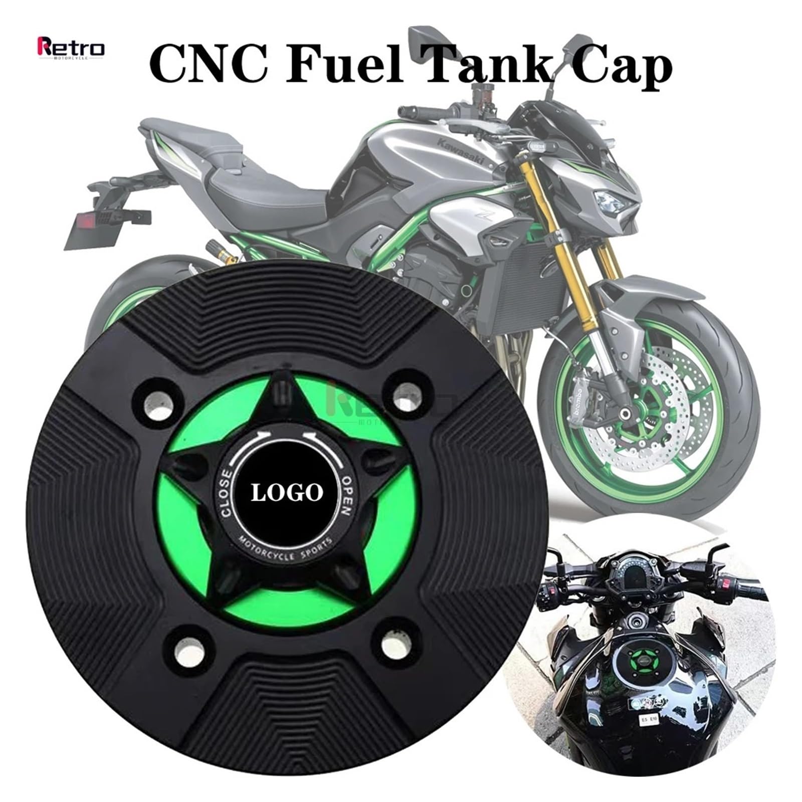 Tappo Serbatoio Moto Tappo Serbatoio Carburante Per Kawa&saki Z900 Z650 | Resistente Alluminio Billet CNC T6 6061, Design Senza Chiave A Cambio Rapido, Perfetto Per Kawa&saki Z