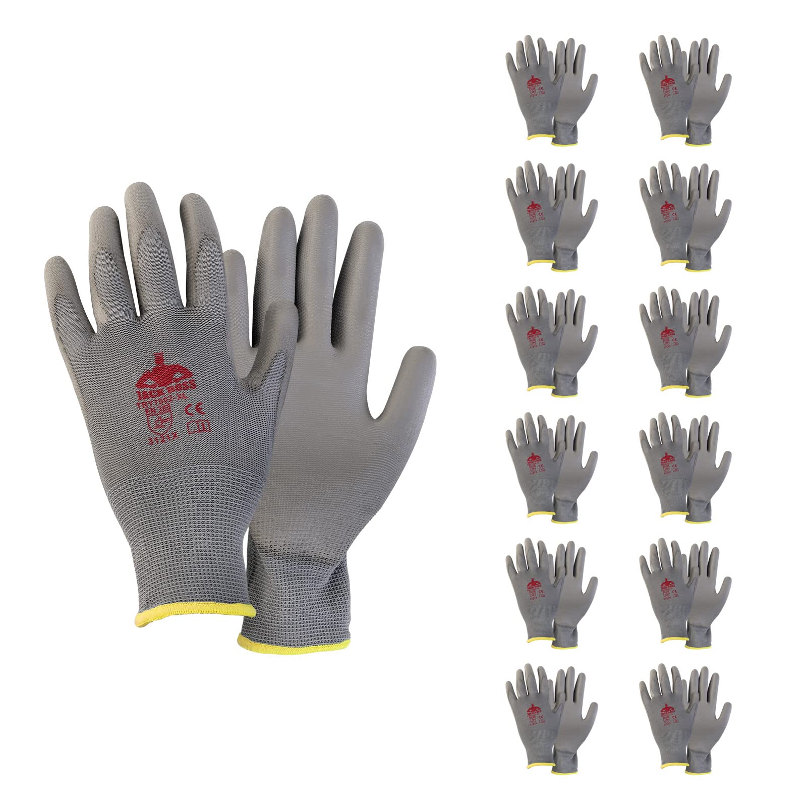 Jack Boss Safety Work Gloves for Men & Women With PU Coated Grip On Palm & Fingers Seamless Knit Working Gloves