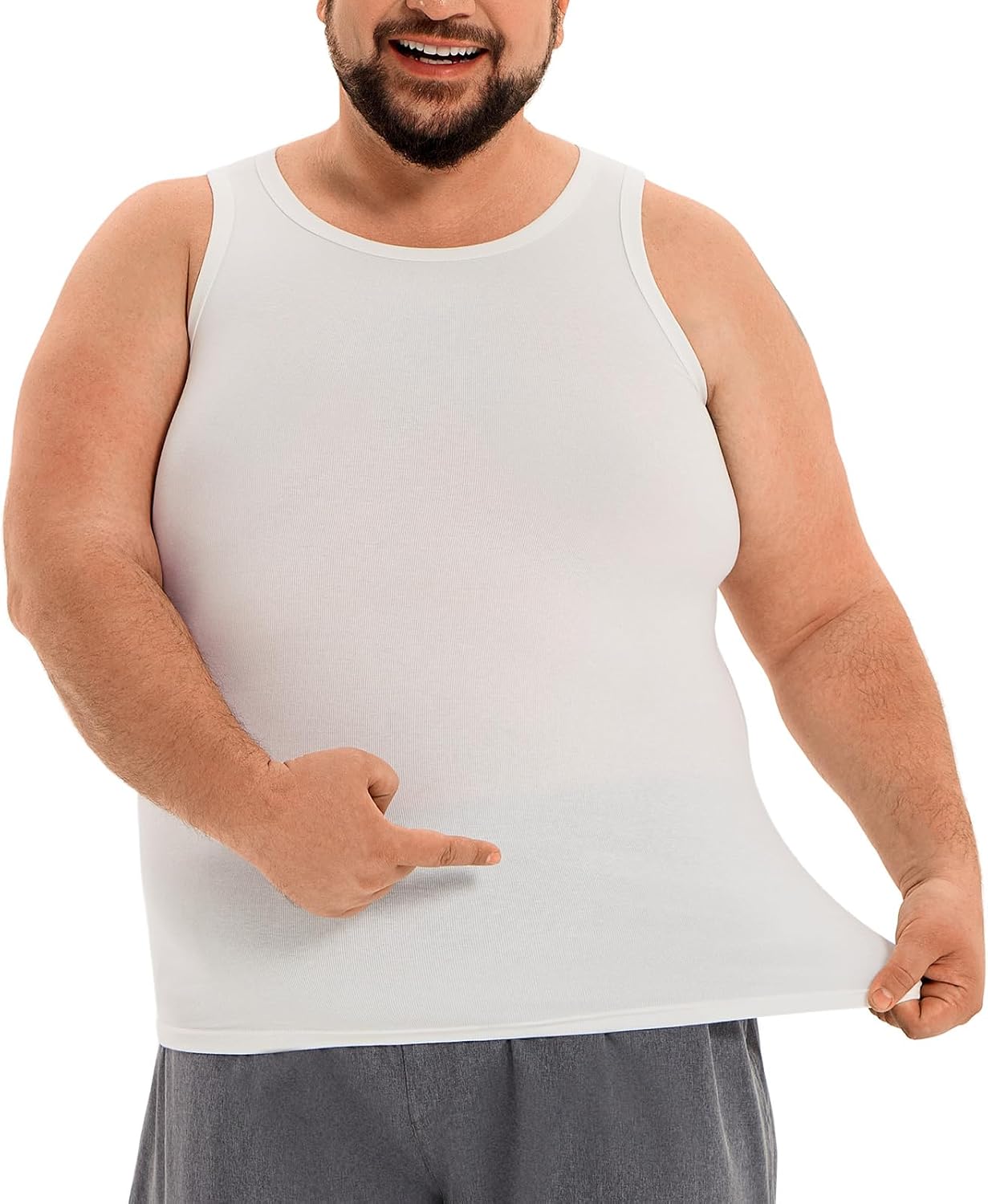 HOdo Big and Tall Mens Compression Undershirts Cotton A-Shirts Sleeveless Shapewear for Men 2XL-6XL - Image 2