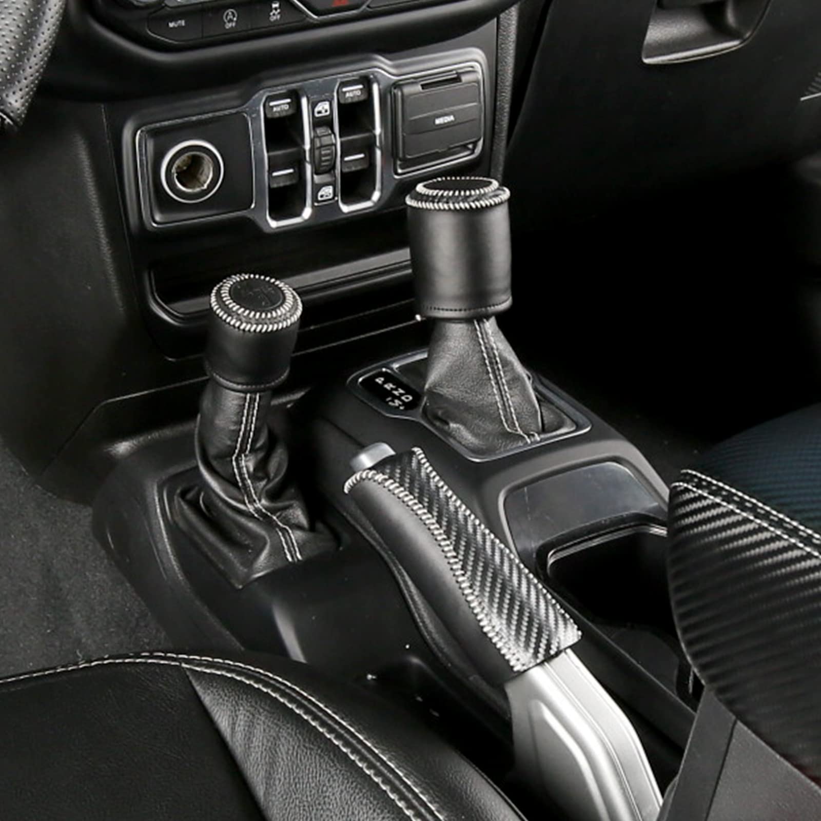 CZCGYDYHandbrake Protector Cover for Jeep Wrangler JL JLU Gladiator JT 2018 2019 2020 2021 2022 2023,Genuine Leather Gear Shift Knob Cover Car Interior Accessories,3 Pack(Black)