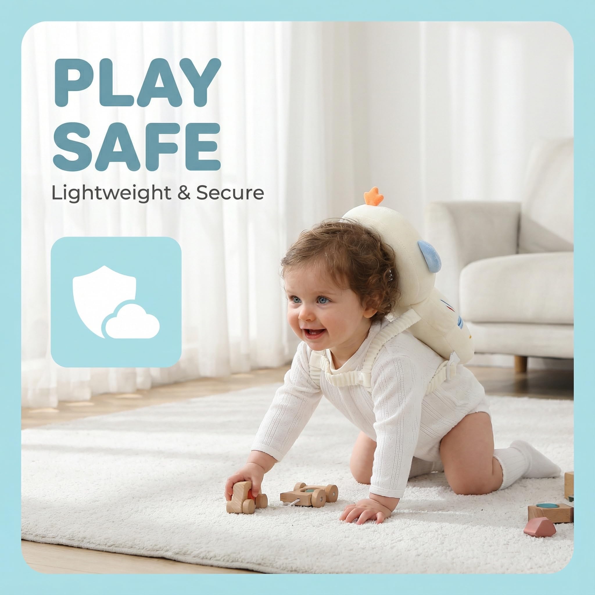 Mochila protectora de cabeza de bebé, almohada de protección suave y ligera para Bebe caminar y gatear (astronauta