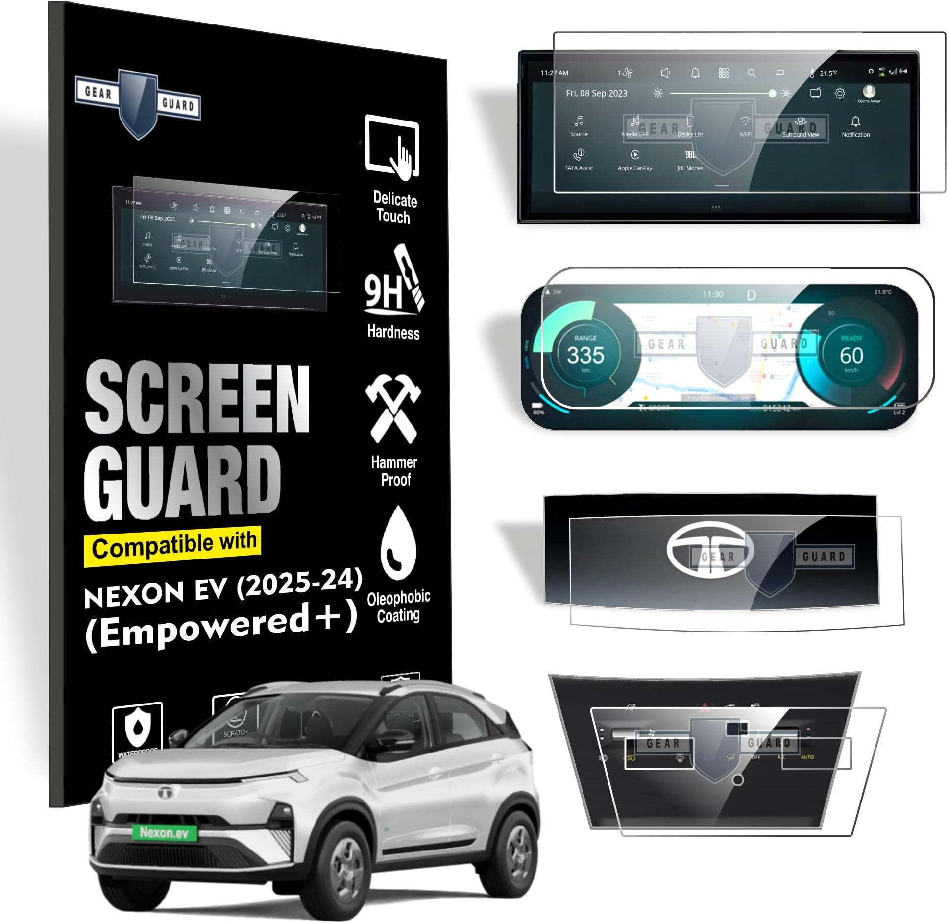 Gear Guard Screen Protector For Tata Nexon EV (2025-24) Accessories 12.3"inch Infotainment System | 10.25"inch Speedometer MID | Steering | AC Vent Protection Scratch Proof Film - Clear