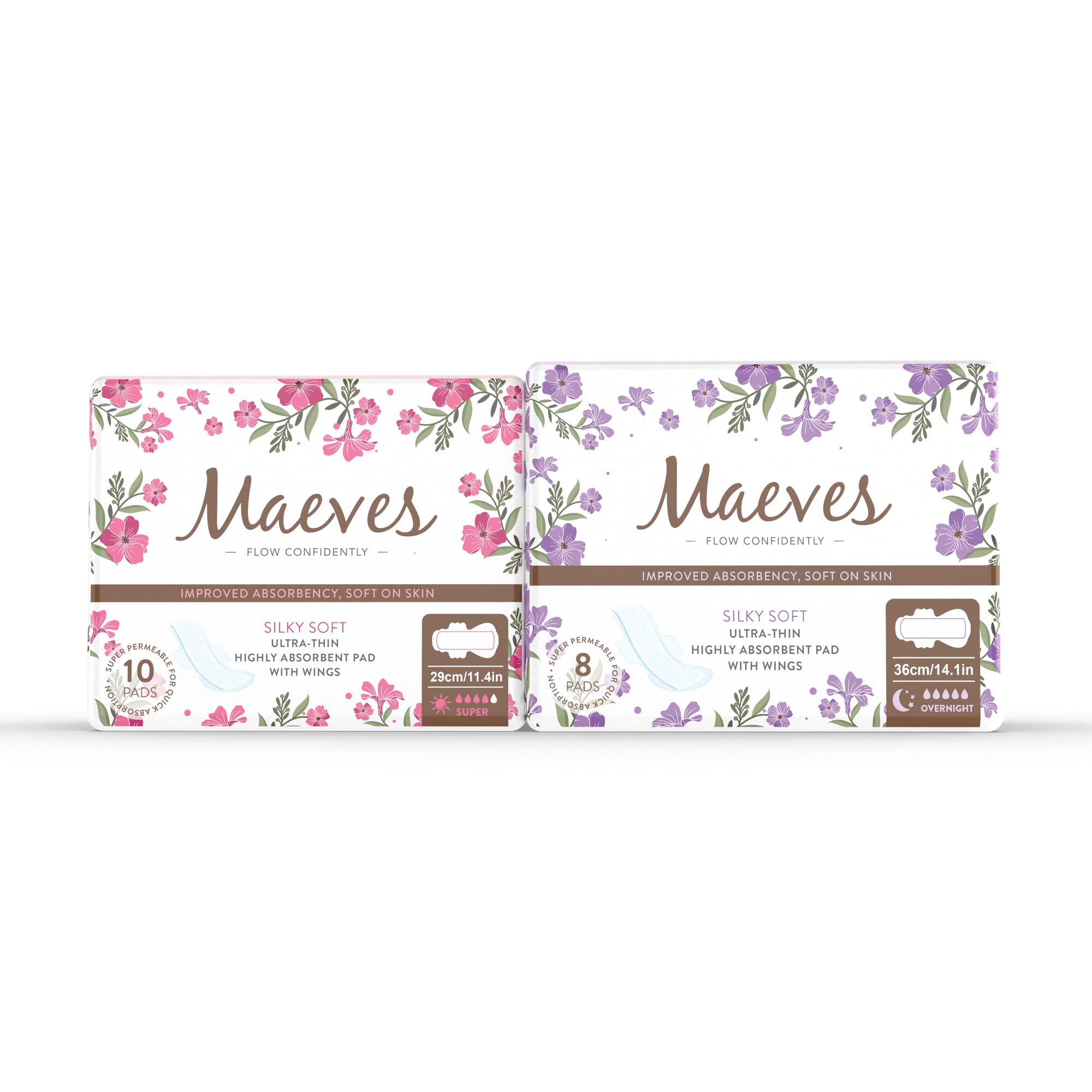 Maeves Pads Ultra Thin Feminine Care Maxi Sanitary Napkins with Wings for Super Extra Heavy Flow Pads Large