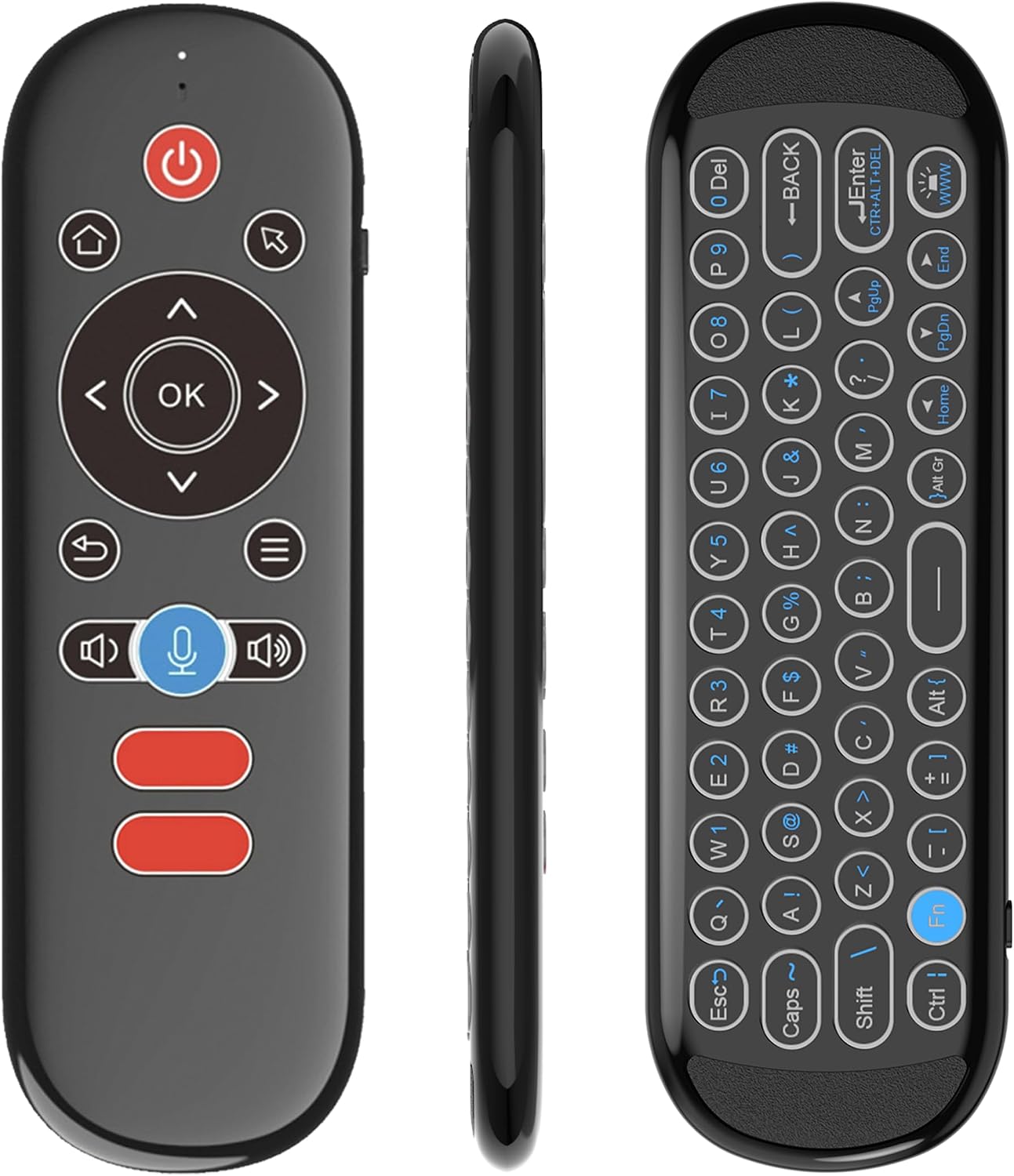 2.4G & Bluetooth Dual Mode Air Mouse Remote Control with 7-Color Backlit QWERTY Keyboard, Voice Control, 6-Axis Gyro, Dual-Sided Rechargeable mini Keyboard for Android TV Box, Smart TV, PC, Projector
