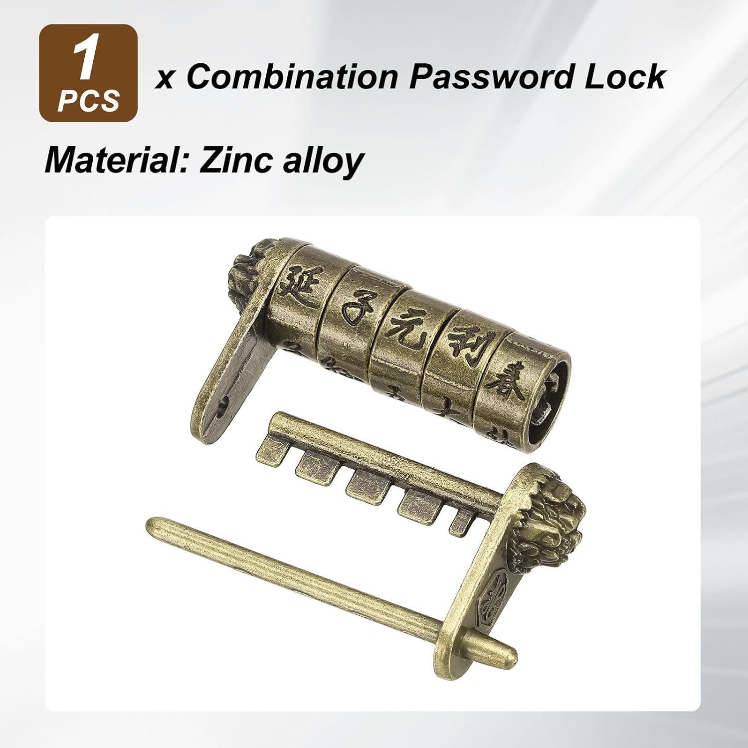 PATIKIL Vintage Chinese Characters Combination Password Lock, (2" Long), Retro Chinese Prosperity Padlocks Decorative Carved Code Locks, Suit for - Jewelry Box/Cabinet/Drawer/Chest