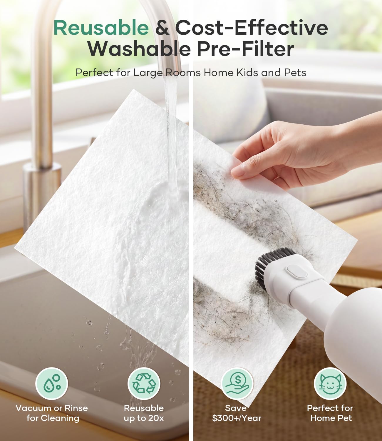 KOIOS Purificatori d'aria per la casa, grandi stanze fino a 2400 mq, purificatore d'aria per animali domestici con filtro HEPA lavabile, sensore di qualità dell'aria e aromaterapia, filtro dell'aria
