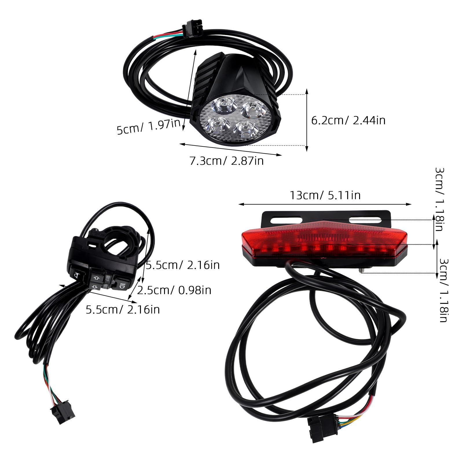 Veemoon Kit D'éclairage Vélo Électrique LED Complet avec Klaxon, Feu de Devant, Feu Arrière et Clignotants, Interrupteurs Boutons de Commande, Sécurité Route, Accessoires pour Cyclistes