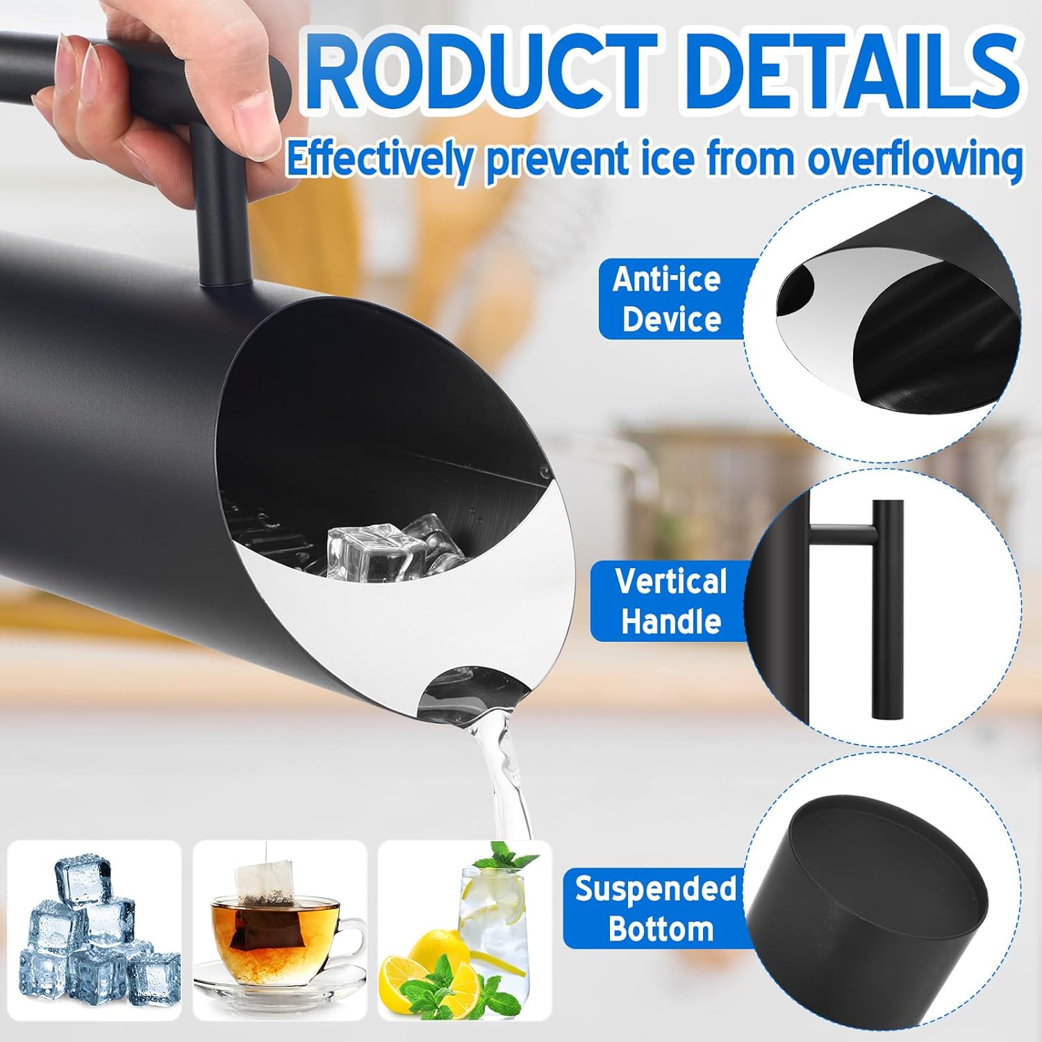 Stainless Steel Water Pitcher Modern Metal Pitcher with Ice Guard Silver Carafe Drink with Handle or Iced Hot Drink Tea Juice Coffee Beer(70oz,Black,3 Pack) - Image 2