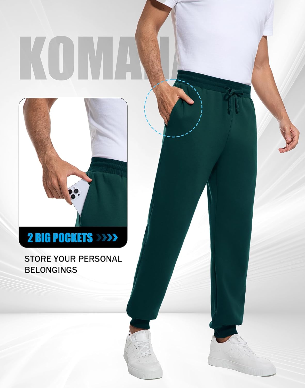 KOMANA Men's Sherpa Cotton Sweatpants Fleece Warm Winter Pants for Men - Image 6