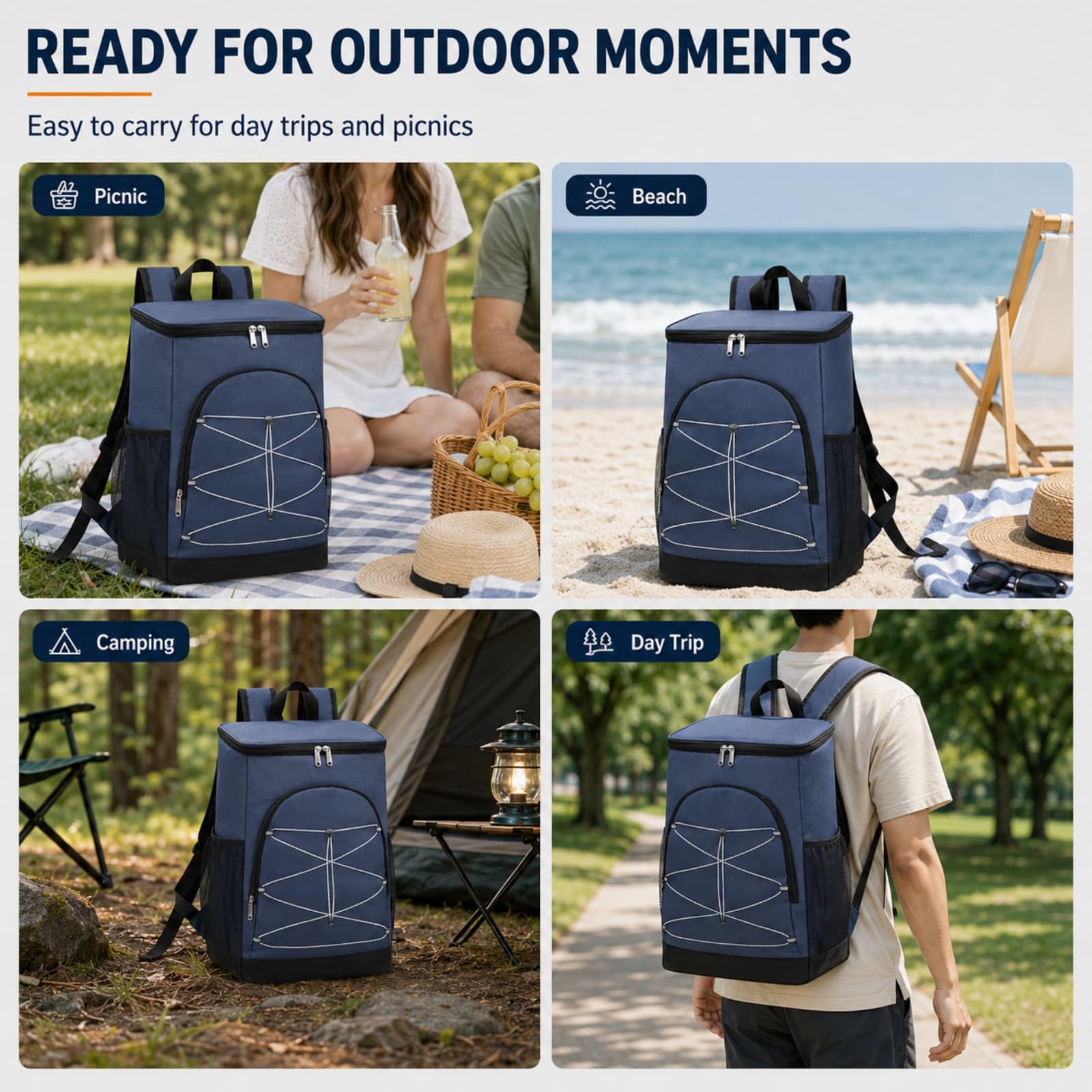 Surwin Zaino Frigo Termico,Zaino Termica Porta Pranzo Borsa Frigo Impermeabile Portatile Grande Capacità 20L Borsa da Picnic Resistente Leggero per Uomo Donna, Campeggio (Nero,40x28x18cm)