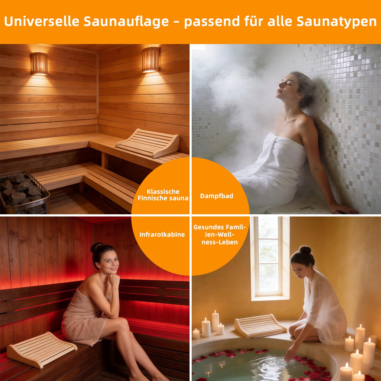 2 Stück Sauna Kopfstütze Holz, Ergonomische Saunakopfstütze Holz, Kopfstütze Sauna Holz für Sauna mit Luftzirkulation & Rutschfester Basis, Für alle Saunatypen inkl. Infrarotkabine & Dampfbad