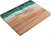Handmade Green Ocean Wave Resin Cutting Board - Acacia Wood Charcuterie Board for Cheese, Fruit, Meat, Veggies, Kitchen Gift