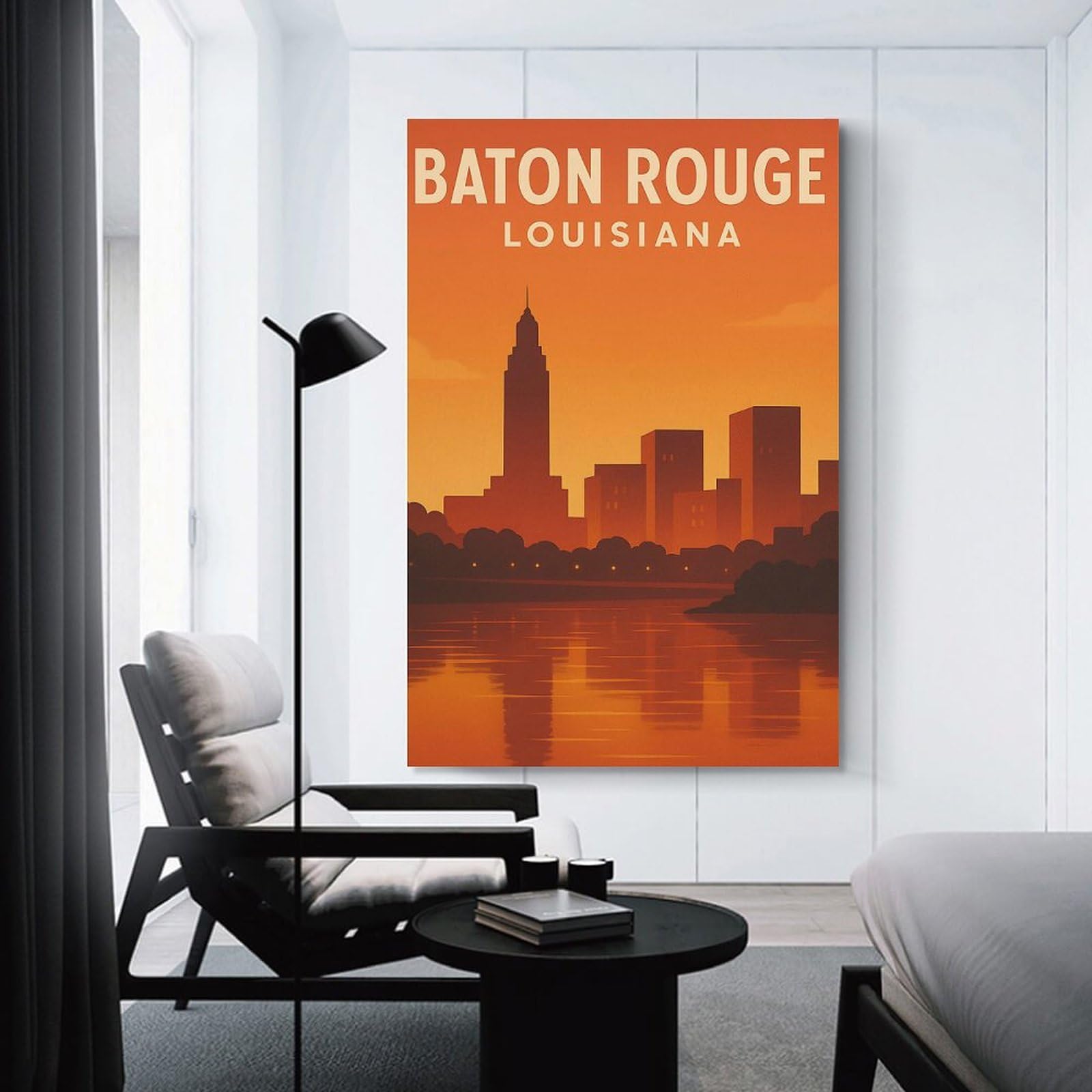 Junmoney Unframe-Style-16 Baton Rouge Skyline Golden Hour Poster – Louisiana City Art Decorative Wall Artwork 24X36inch(60X90cm), For Corridors, Hallways Or Apartment Entries, Home Artwork For First Impressions