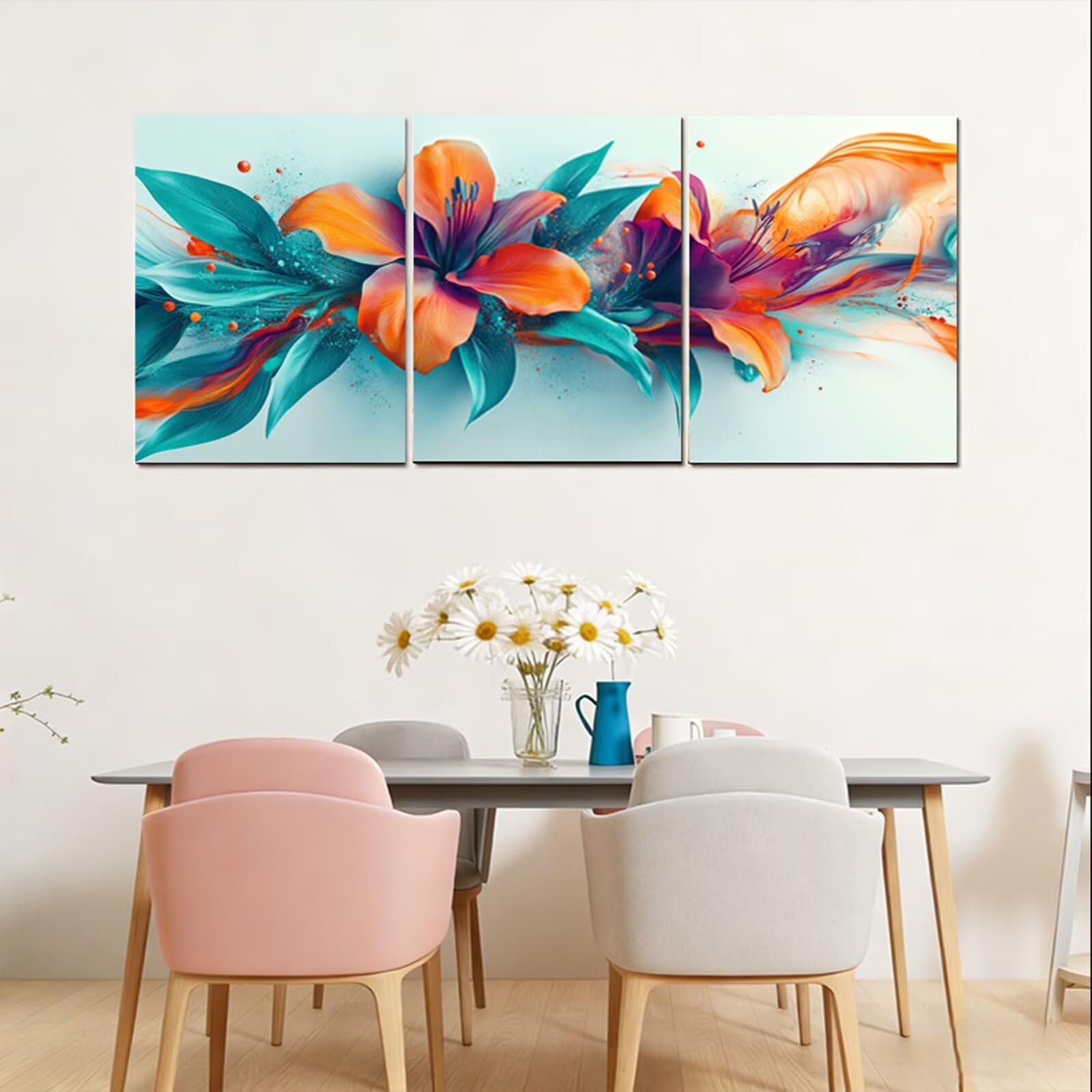 3 Pcs Blume Leinwand Bilder Set Mit Rahmen, Wandbilder Wohnzimmer Lilie Wandbild 30x45 cm Kunst Poster Moderne Leinwandbild Wasserdicht Gemälde Bild Schlafzimmer Badezimmer Flur Deko Geschenk 1f-676