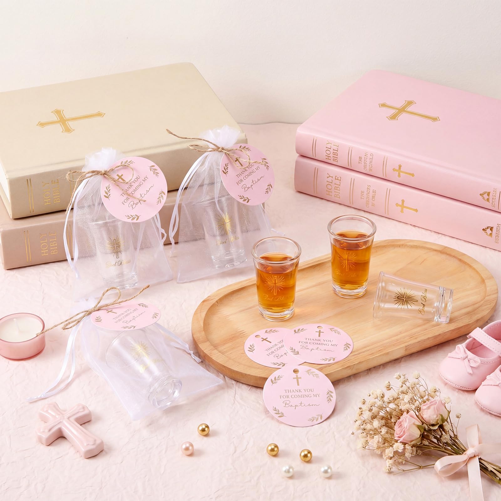 Sliner Lot de 50 verres à shot avec sac pour cartes Rose