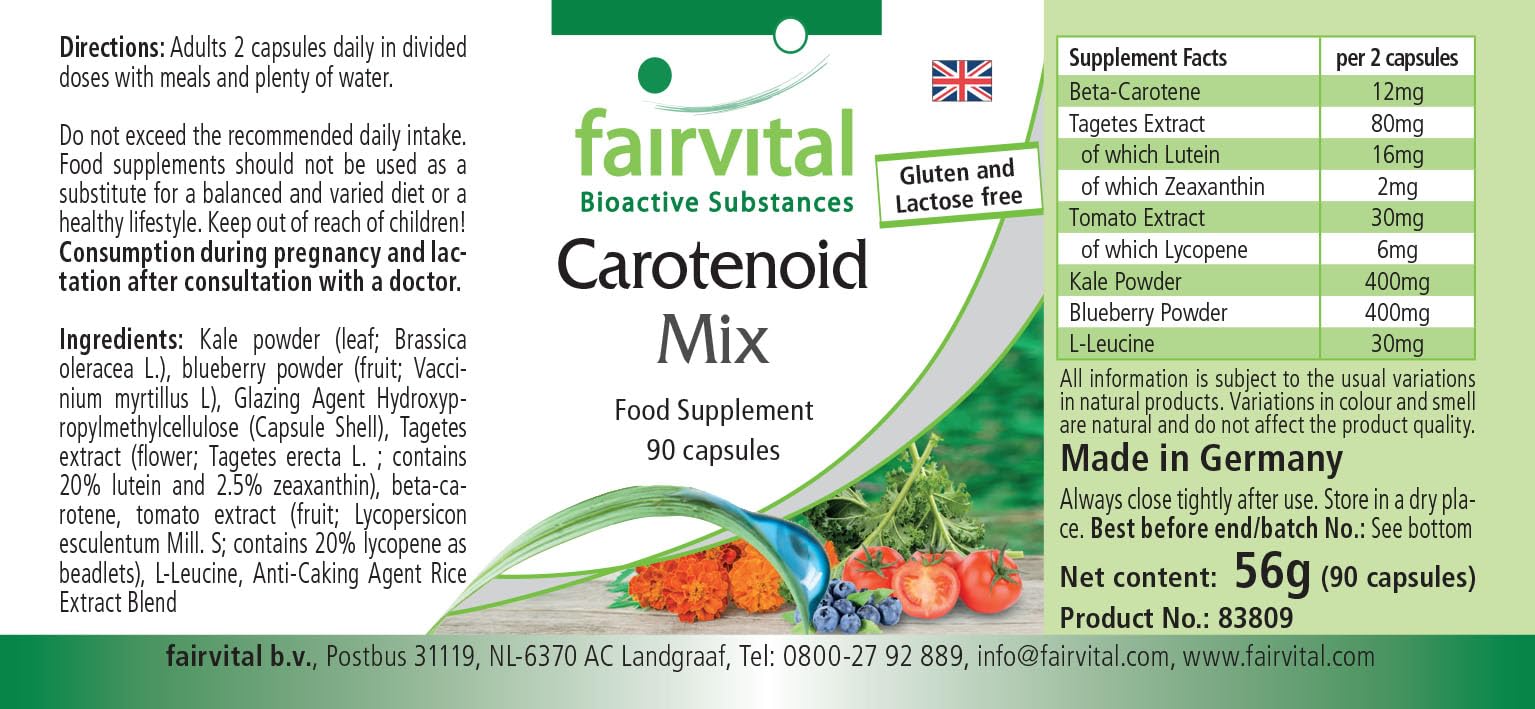 fairvital Carotinoid Mix, 90 Kapseln, schluckfreundlich, HOCHDOSIERT, VEGAN, natürliche Carotinoide mit Anthocyanen (Packung mit 2)