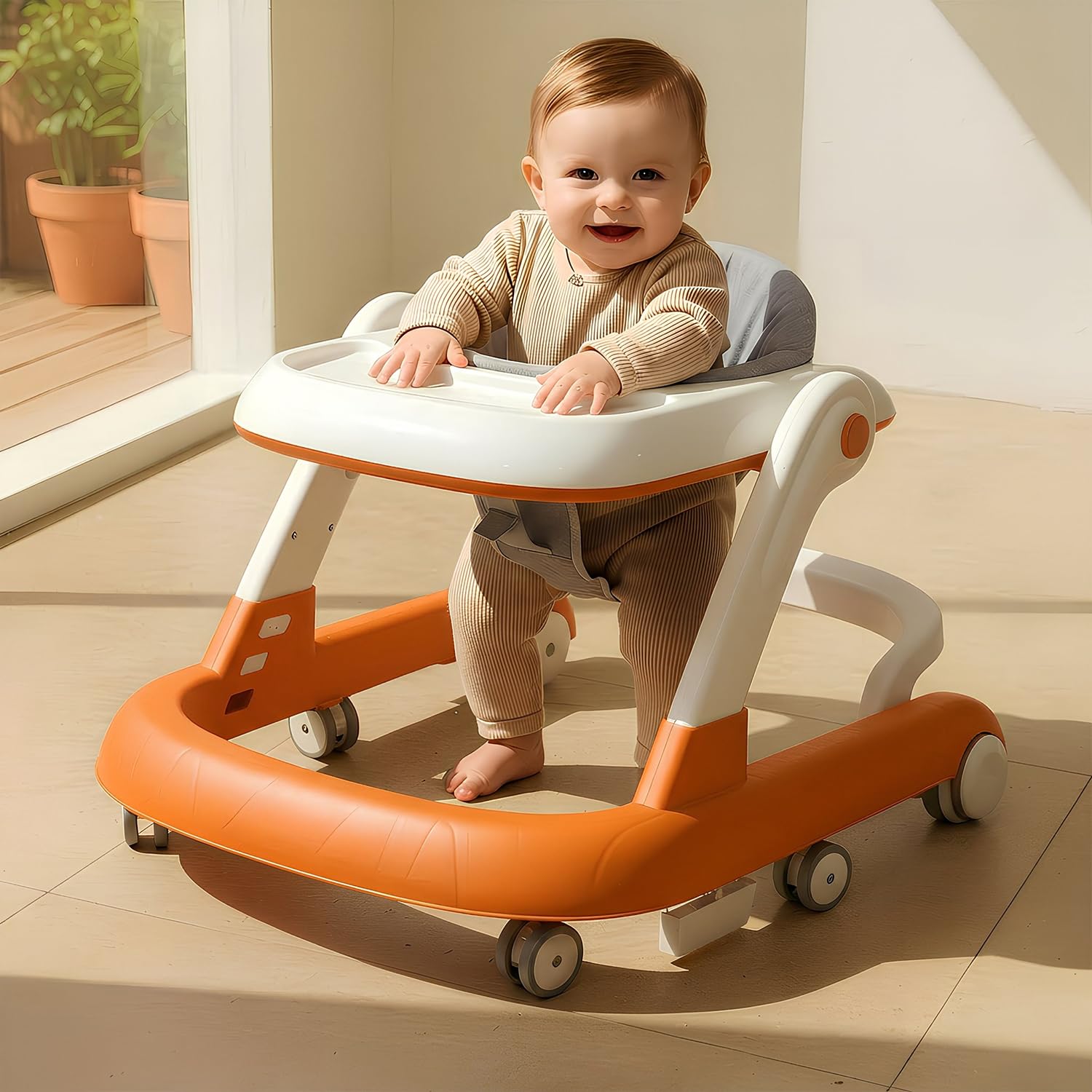 StarAndDaisy Baby Walker for 6-18 Month Baby Boy & Girl/Height Adjustment, Speed Control/Baby Walker for Kids with Safety Wheels and Comfortable Seat (Wiggle W-Orange)-image-0