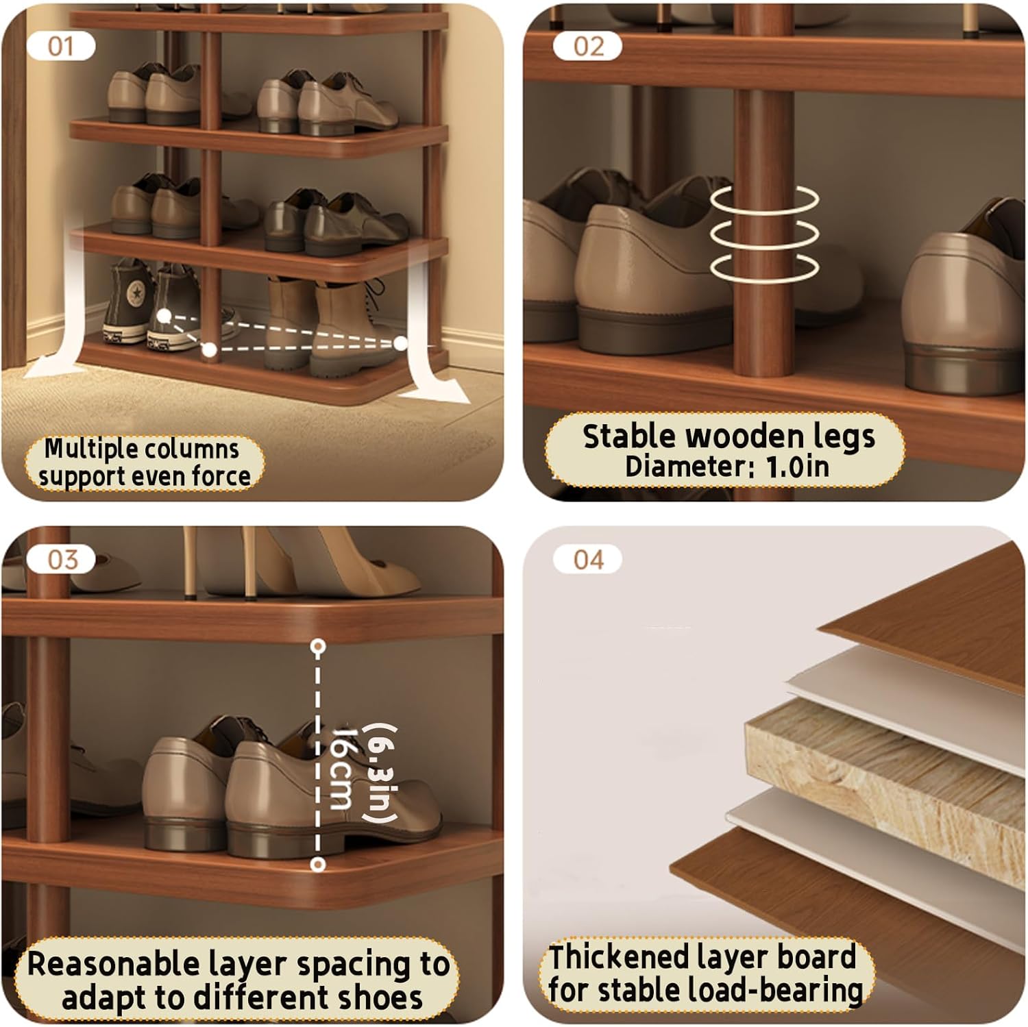 LINLIUA Shoe Rack, 4/5/6/7-Tier Shoe Organizer for Entryway, Free Standing Shoe Storage Shelf for Small Space wood-color 18.9 * 9.4 * 44.1in
