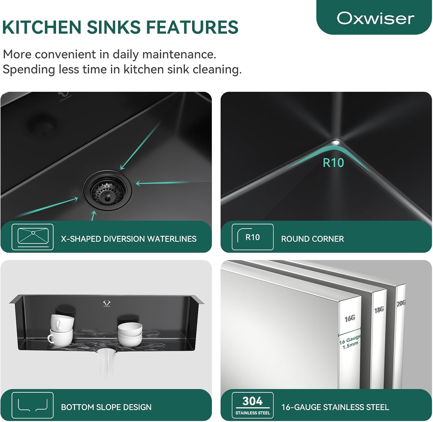 Drop In Kitchen Sink 27 Inch Black Top Mount Sink 16 Gauge Stainless Steel 2-Hole Deep Single Bowl Kitchen Sinks 27"X22"X10"