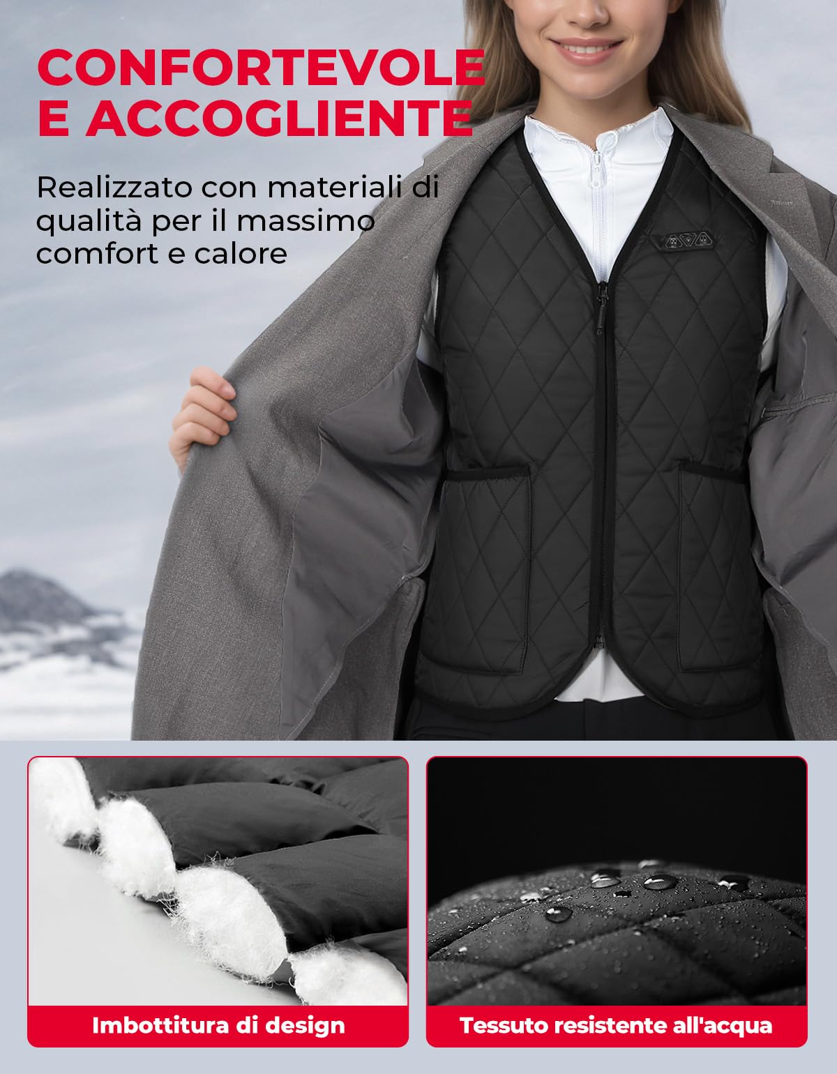 KEMIMOTO Gilet Riscaldato Donna, Elettrico Gilet Riscaldato con 8 Elementi Riscaldanti, USB Giubbotti Riscaldati con 3 Temperature per Lavoro Sci Escursionismo Caccia Moto (Senza Batteria)