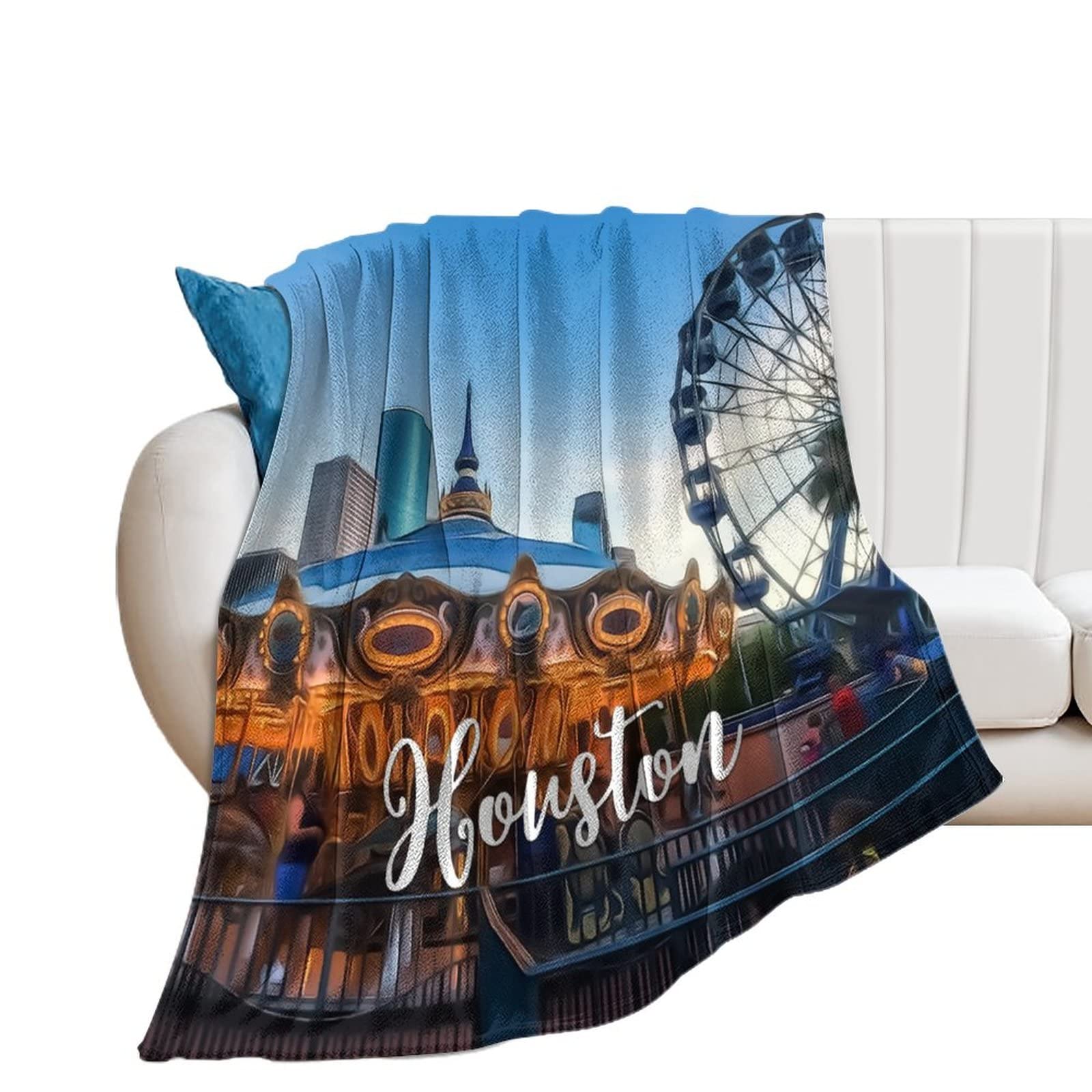 Couverture Houston flanelle lit et canapé grand plaid pelucheux paysage urbain