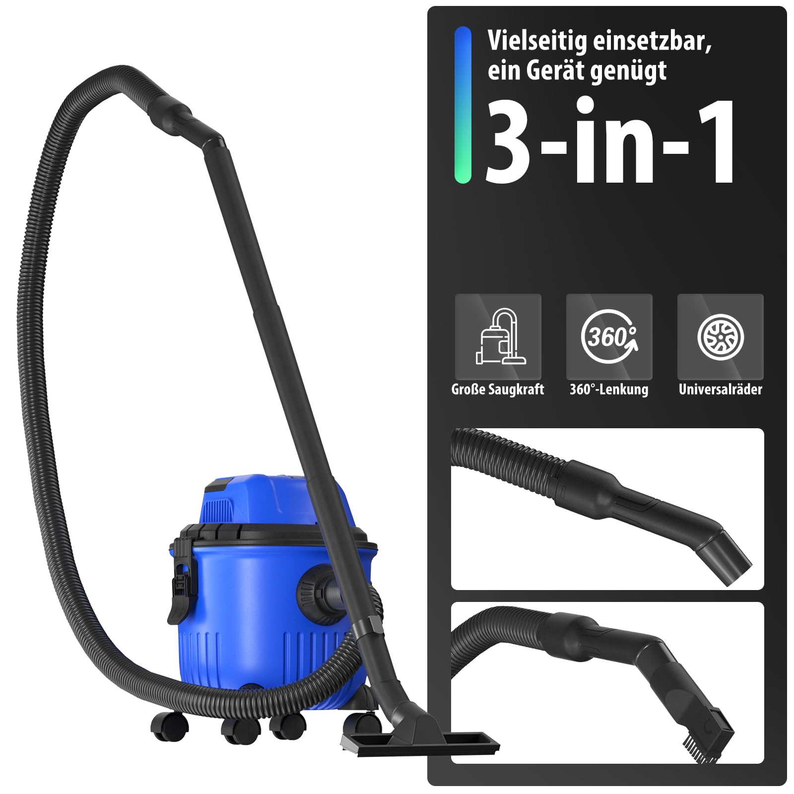 Odkurzacz przemysłowy Hoover odkurzacz na mokro i sucho, 4800 W, wysoka moc ssąca, bez worka na kurz, 16 kPa, pojemność 15 l, 4 koła wysuwowe