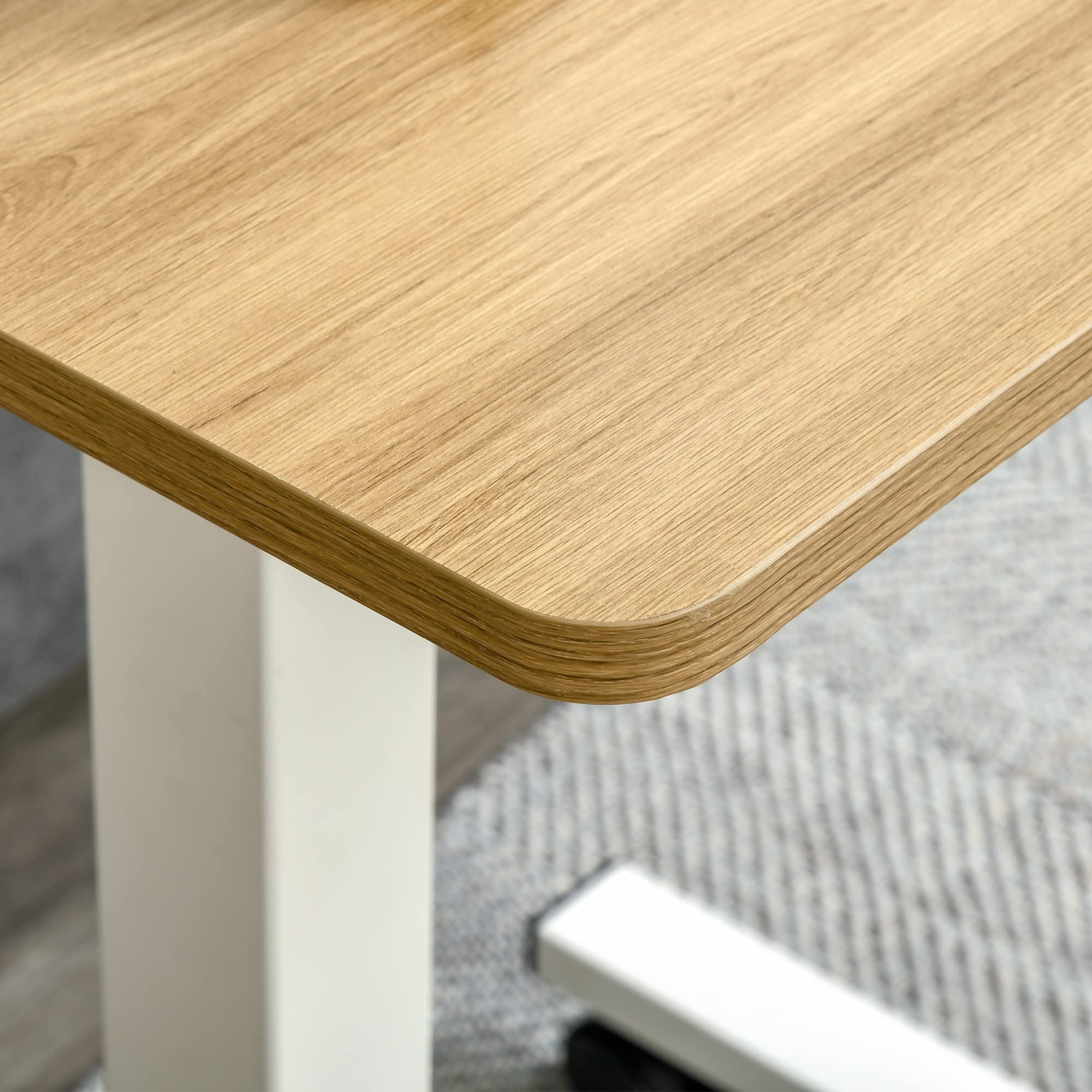 HOMCOM Stehpult, Höhenverstellbar C-förmig Schreibtisch mit 4 Rollen, 65x48x73-110cm Steh-Sitz Schreibtisch für Büro, Arbeitszimmer, Wohnzimmer, bis 70 kg belastbar, Natur+Weiß