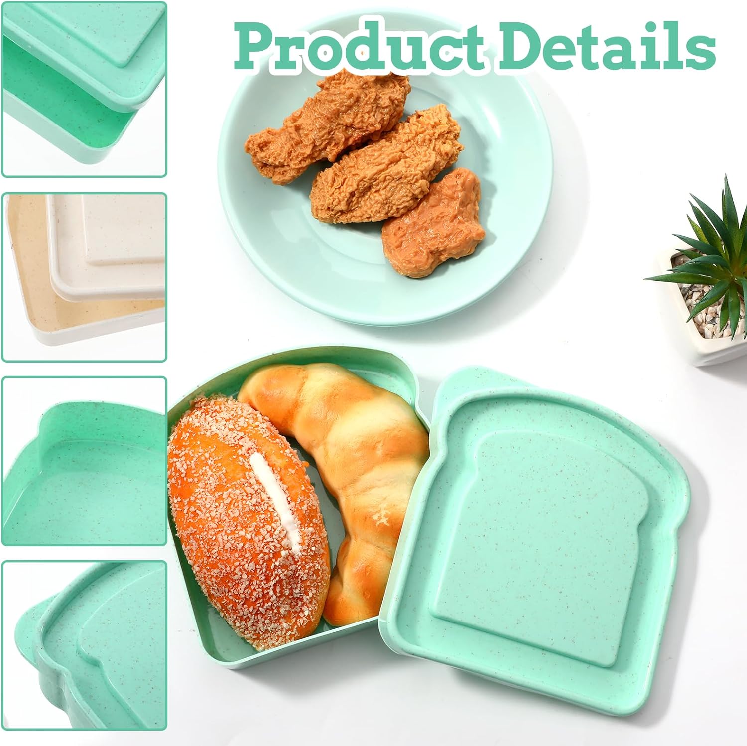 2 Pcs Sandwich Containers Toast-Shaped Sandwich Containers for Lunch Boxes Plastic Food Storage with Lid Sandwiches Holder Bread Boxes BPA Free Reusable Microwave Dishwasher Safe for Family - Image 3