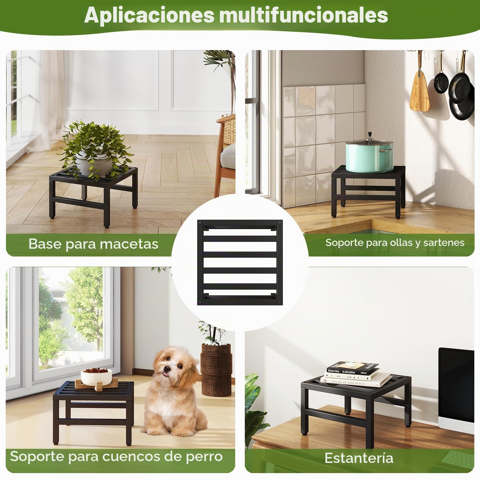 IBUYKE 3 Piezas de Soporte Metálico para Plantas de Interior y Exterior, 30cm Soporte para Macetas Pequeñas, Estante Moderno Cuadrado para Plantas y Flores para Salón Balcón Jardín, Negro TMJ075B-3