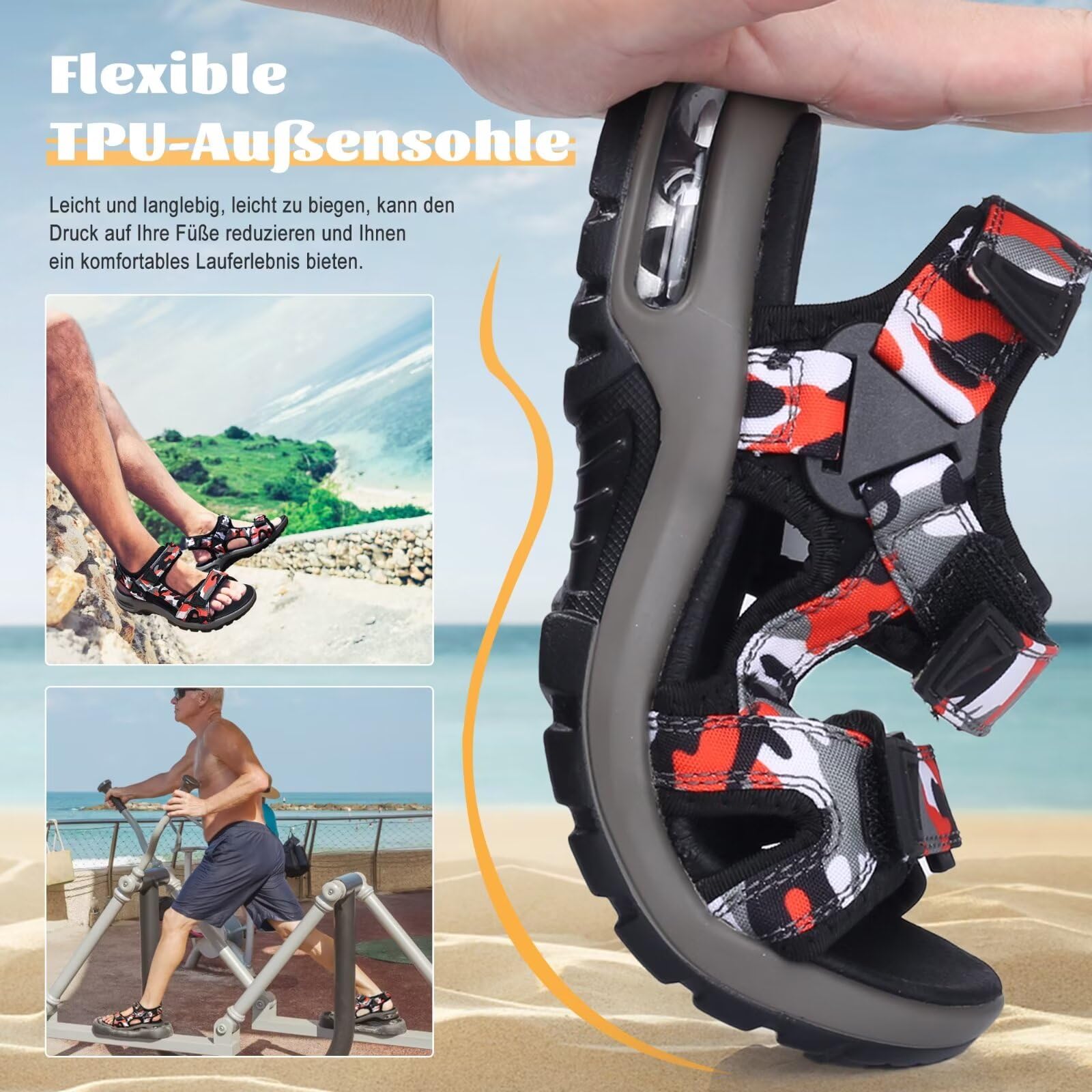 visionreast Sandales Homme Cuir Sandale Randonnée Chaussure d'été Sandale Sport Marche EU38-EU48