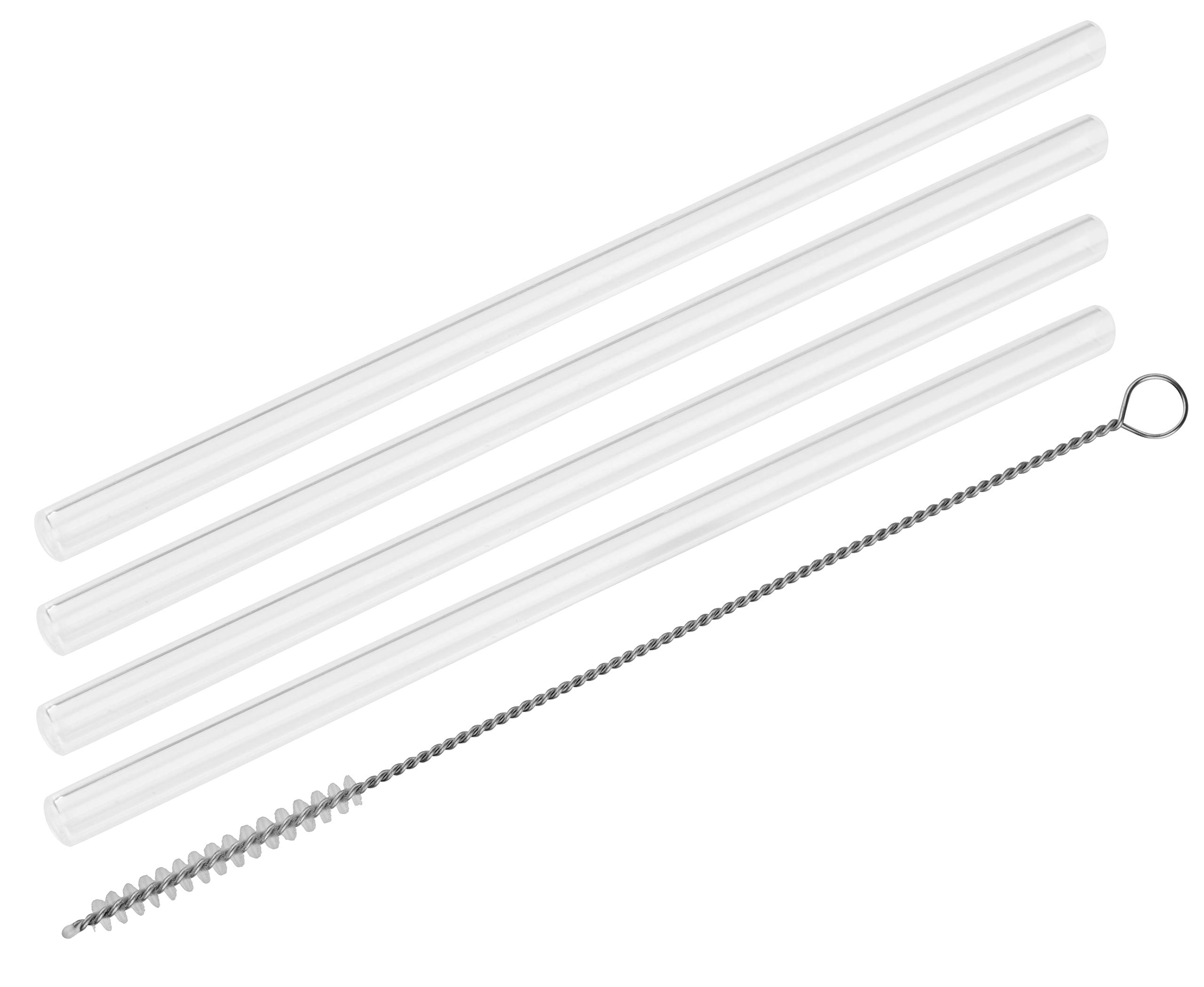 Fackelmann Glass Drinking Straws Ø5mm with Cleaning Brushes Rio Party Reusable Straws for Any Occasion, Eco-Friendly Drinking Tubes (Colour: Clear), Quantity: 4 Straws + 1 Brush
